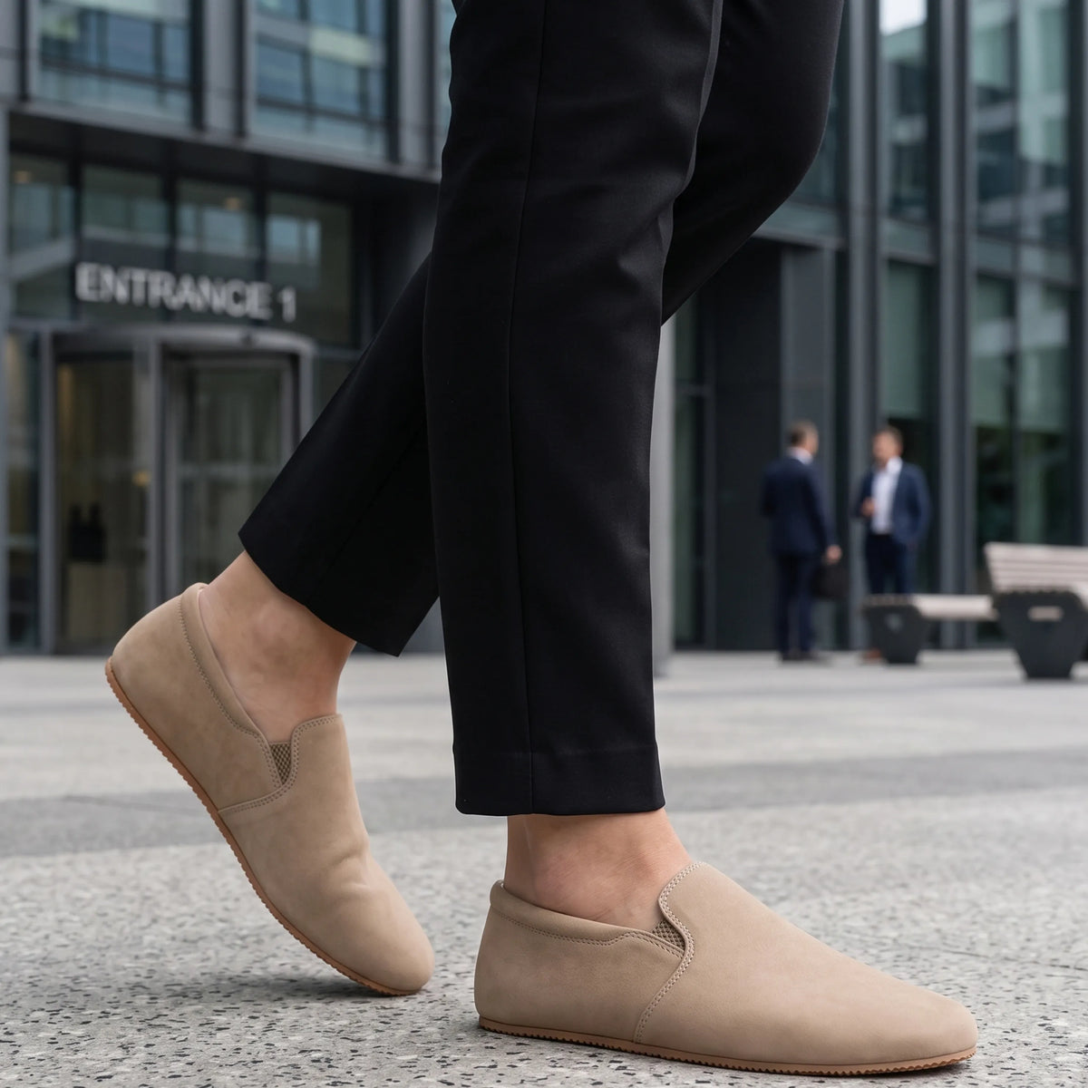 Nubuck Barefoot Slip-On Shoes – Rubber Sole – Cream