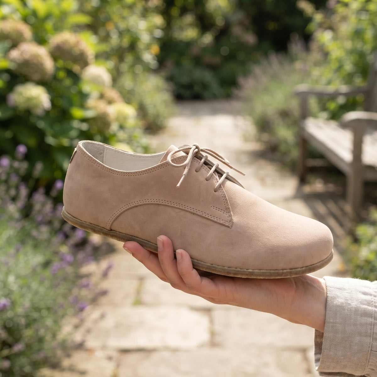 Nubuck Barefoot Oxford Shoes – Classic Sole — Leather Sole – Cream