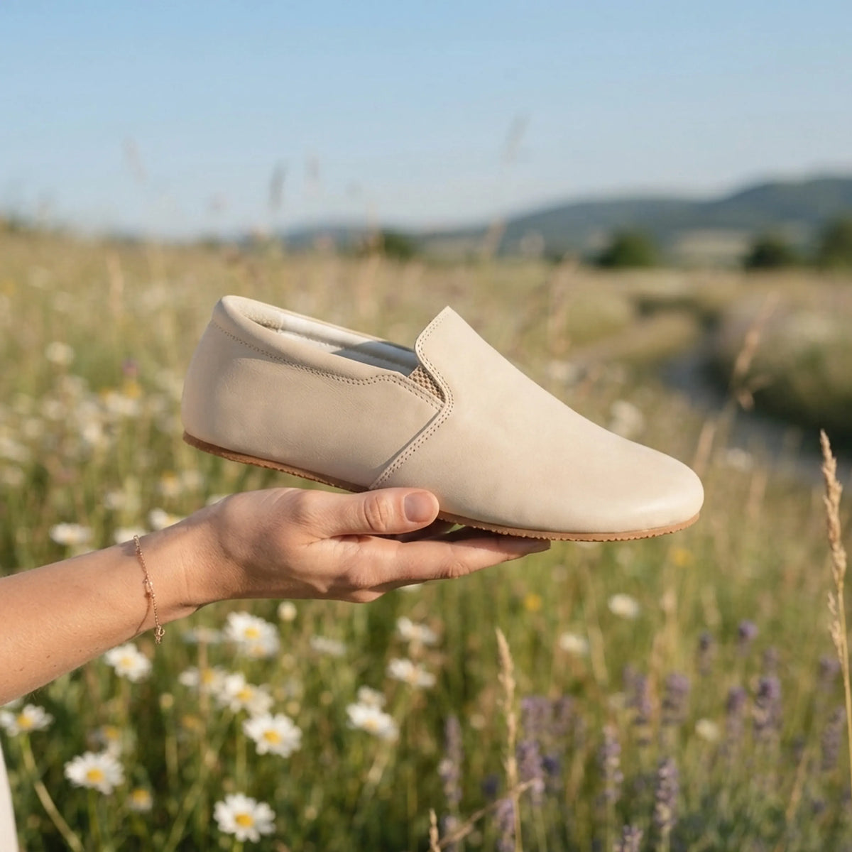 Smooth Barefoot Slip-On Shoes – Rubber Sole – Cream
