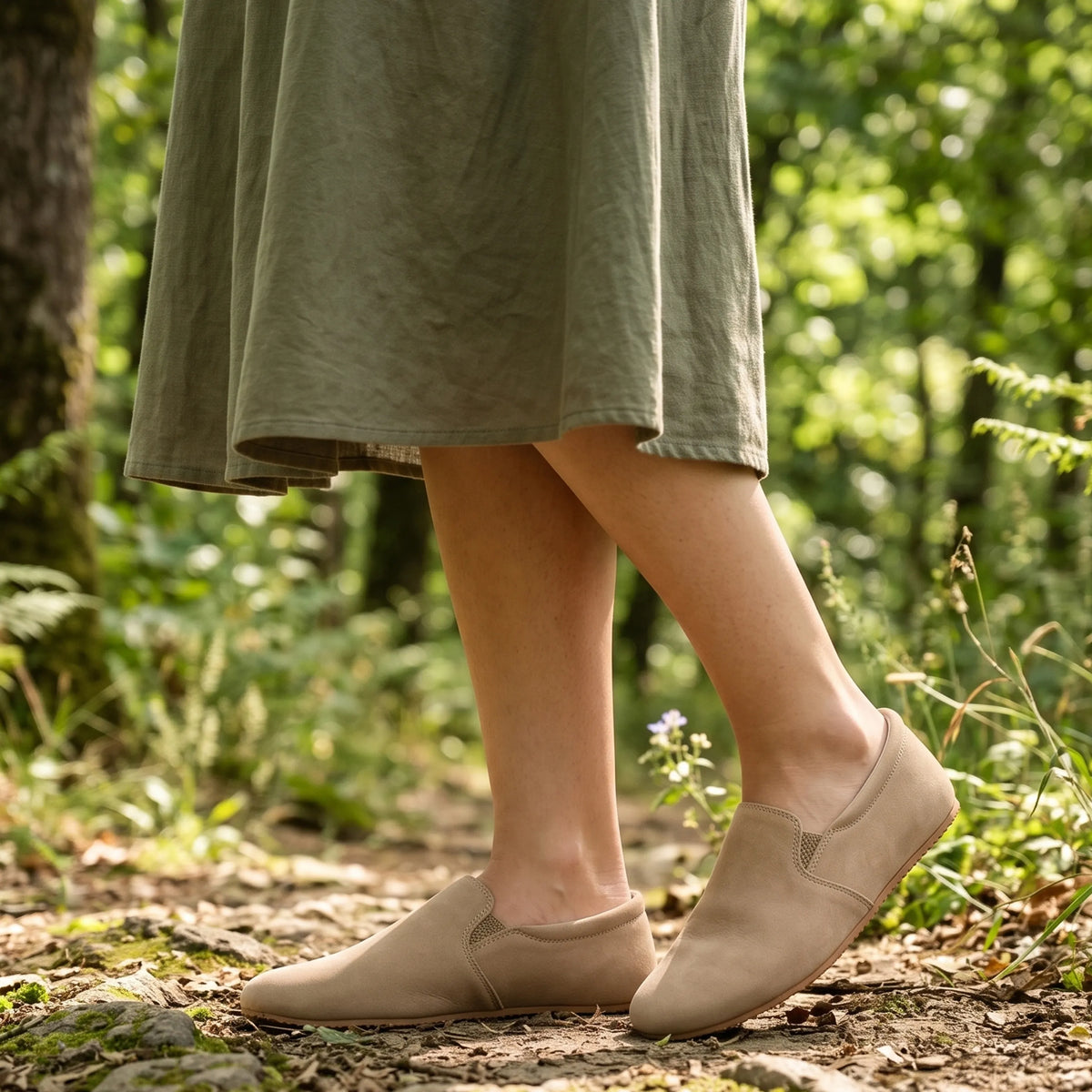 Nubuck Barefoot Slip-On Shoes – Rubber Sole – Cream