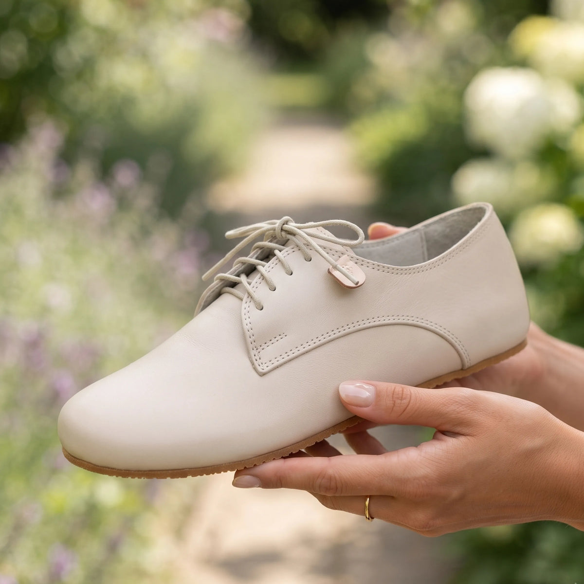 Smooth Barefoot Oxford Shoes – Rubber Sole – Cream