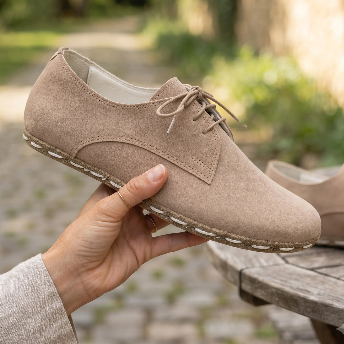 Nubuck Barefoot Oxford Shoes — Leather Sole – Cream