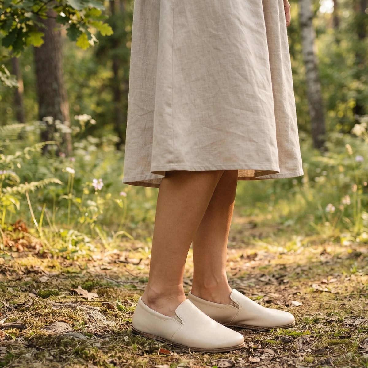 Smooth Barefoot Slip-On Shoes – Classic Sole — Leather Sole – Cream