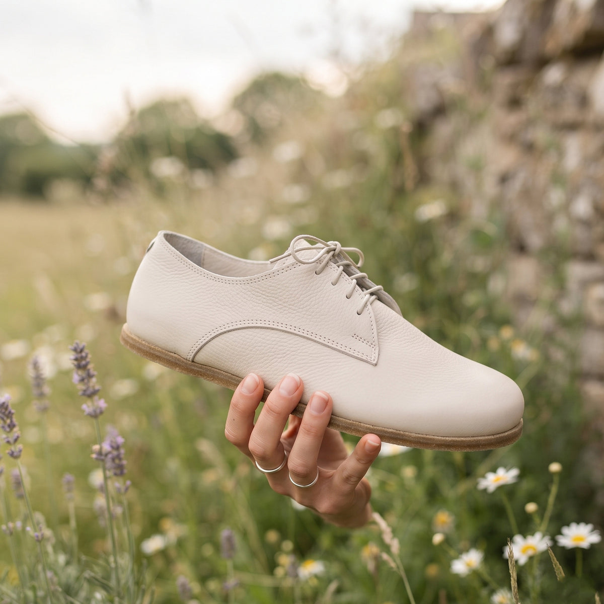 Smooth Barefoot Oxford Shoes – Classic Sole — Leather Sole – Cream