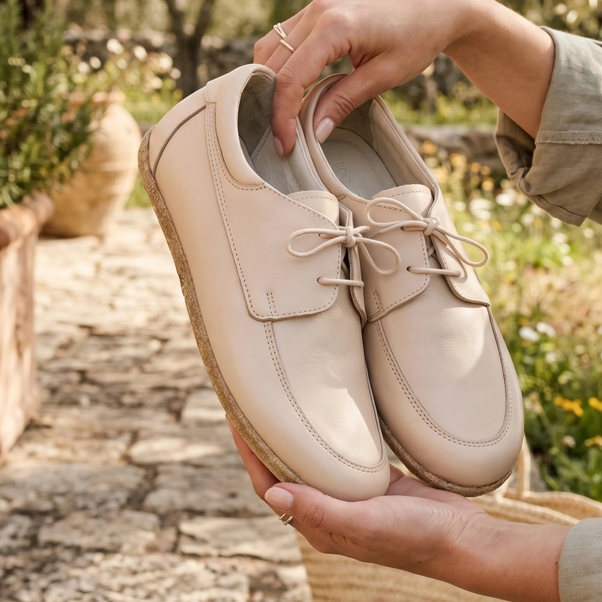 Smooth Barefoot Laces Penny Loafer Shoes – Classic Sole — Leather Sole – Cream