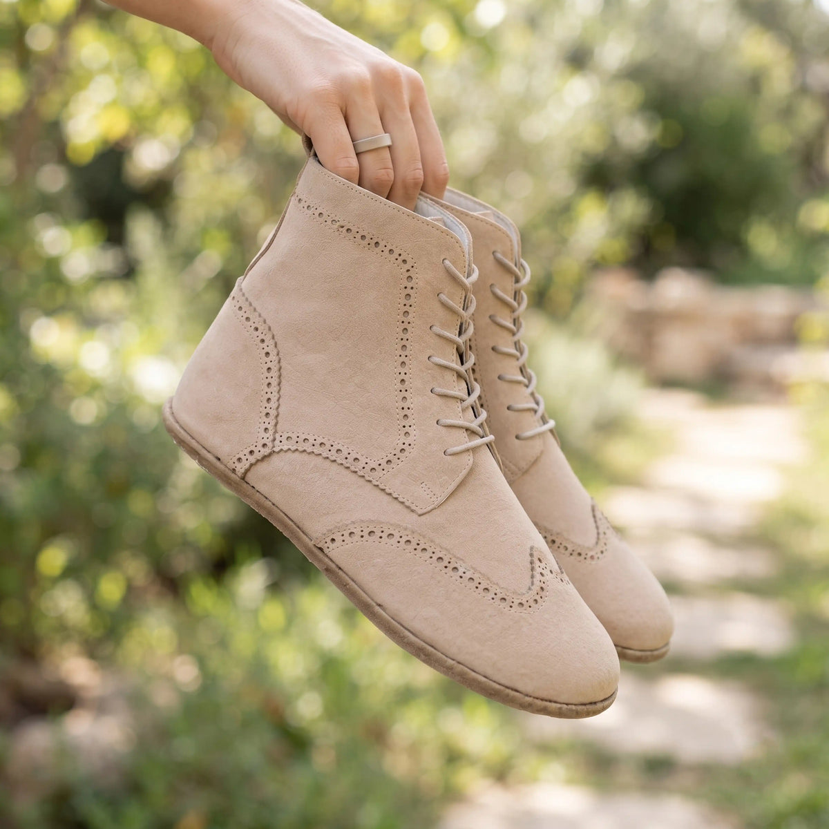 Nubuck Barefoot Moccasin Boots Shoes – Classic Sole — Leather Sole – Cream