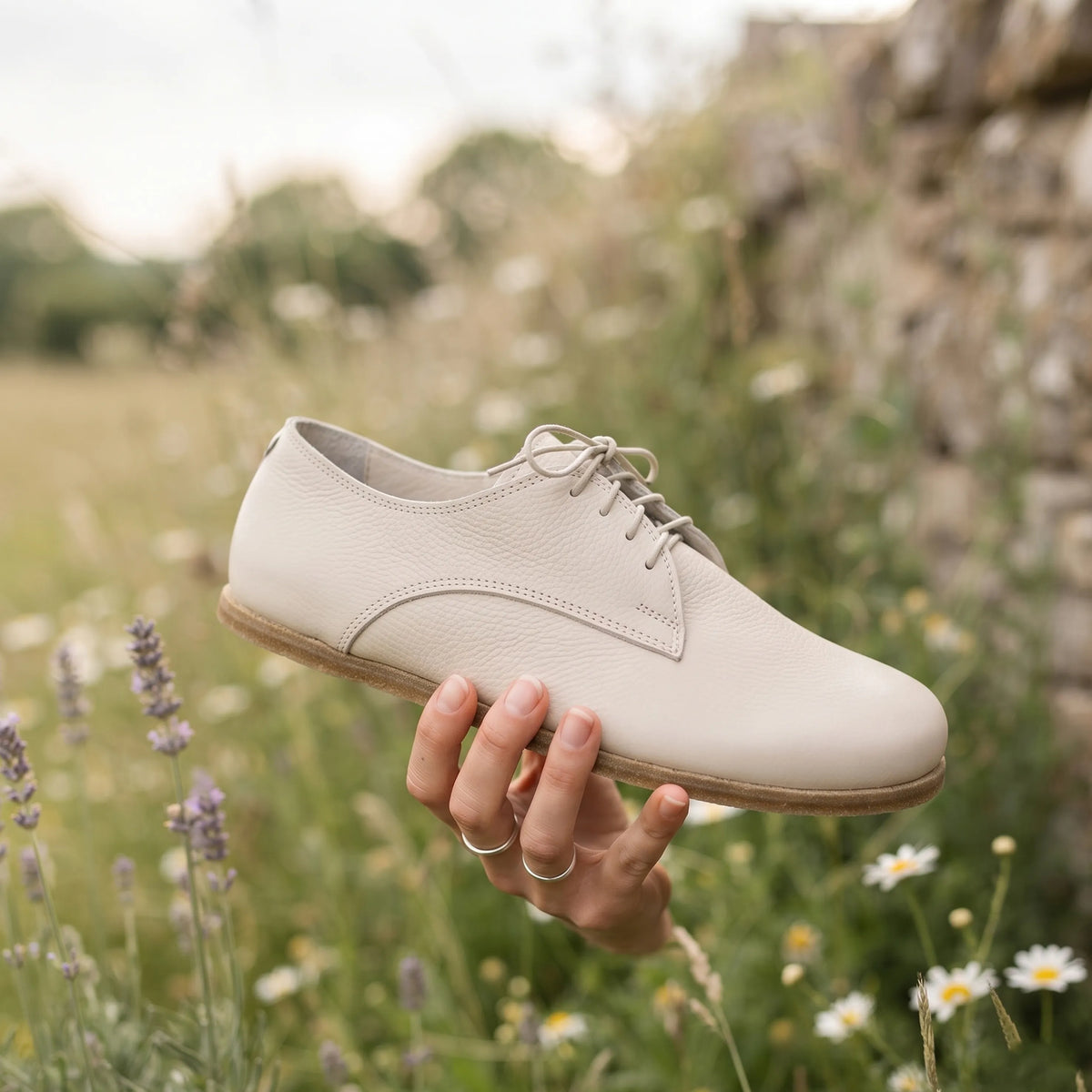 Smooth Barefoot Oxford Shoes — Leather Sole – Cream