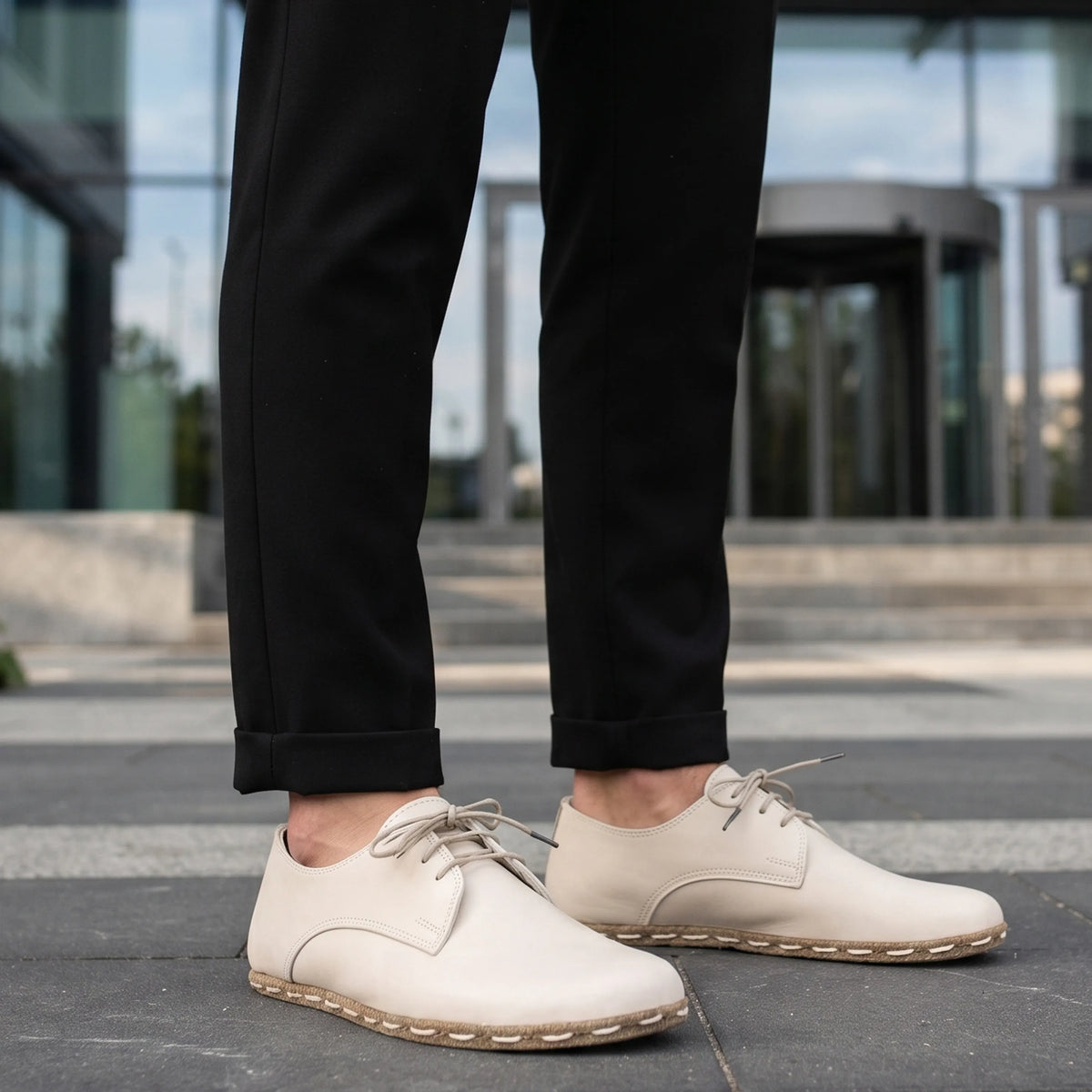 Smooth Barefoot Oxford Shoes — Leather Sole – Cream