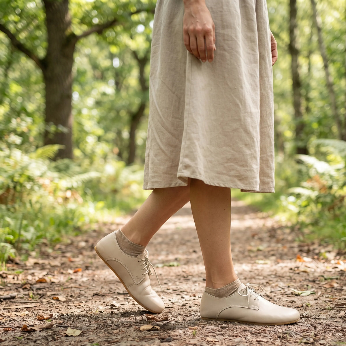 Smooth Barefoot Oxford Shoes – Rubber Sole – Cream