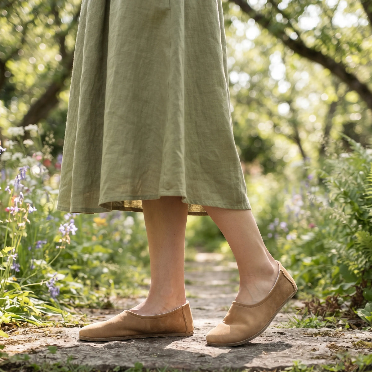 Nubuck Barefoot Ballet Shoes – Classic Sole — Leather Sole – Cream