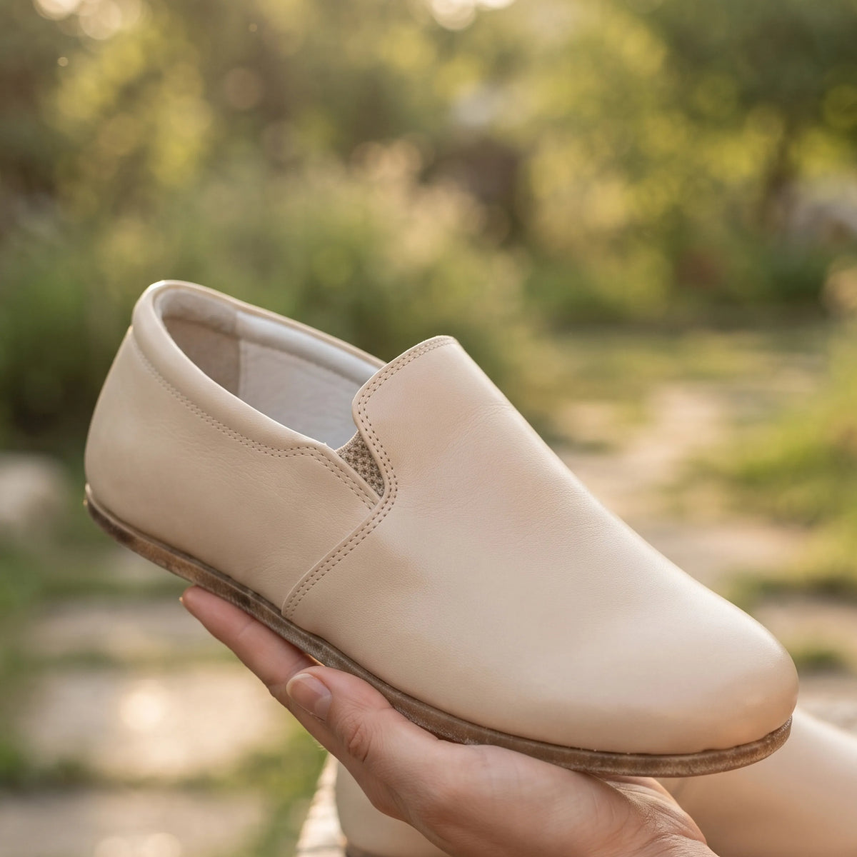 Smooth Barefoot Slip-On Shoes – Classic Sole — Leather Sole – Cream