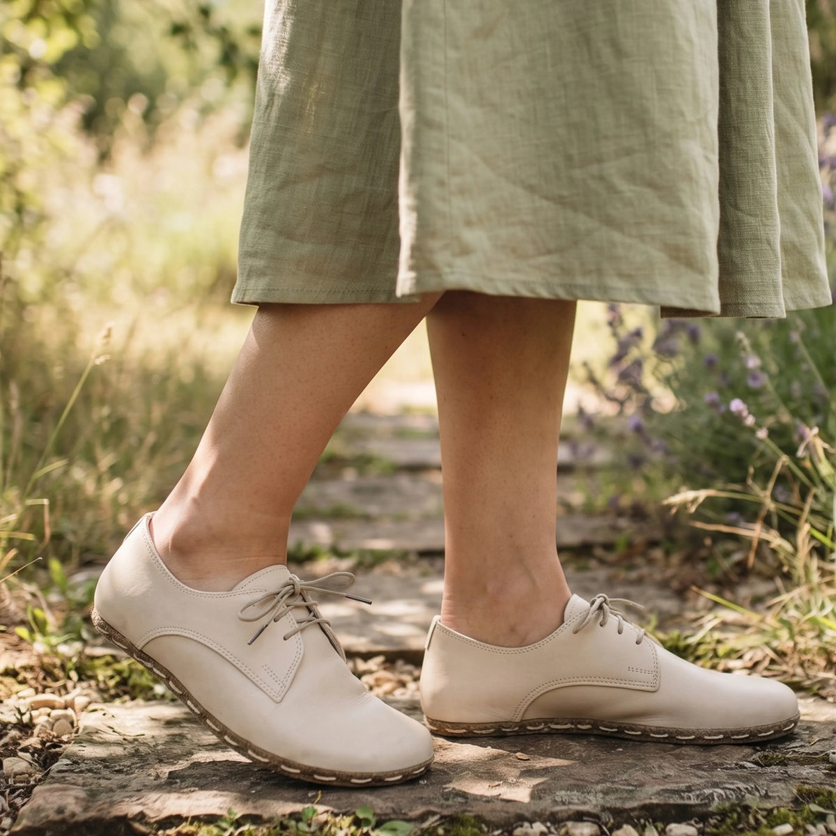 Smooth Barefoot Oxford Shoes — Leather Sole – Cream