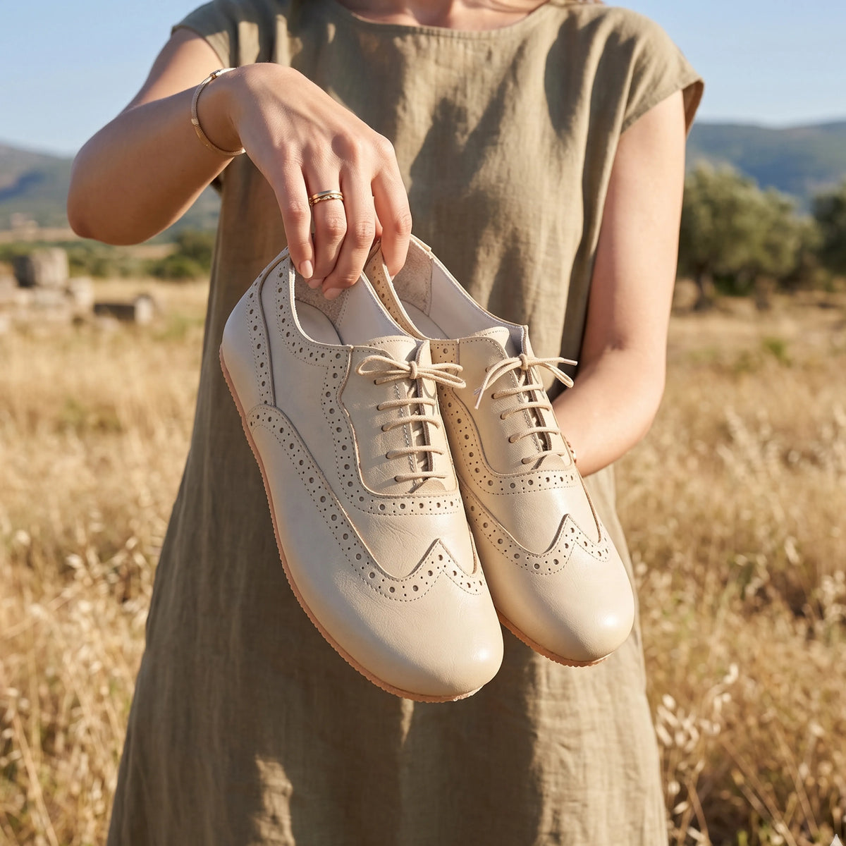 Smooth Barefoot Moccasin Shoes – Rubber Sole – Cream