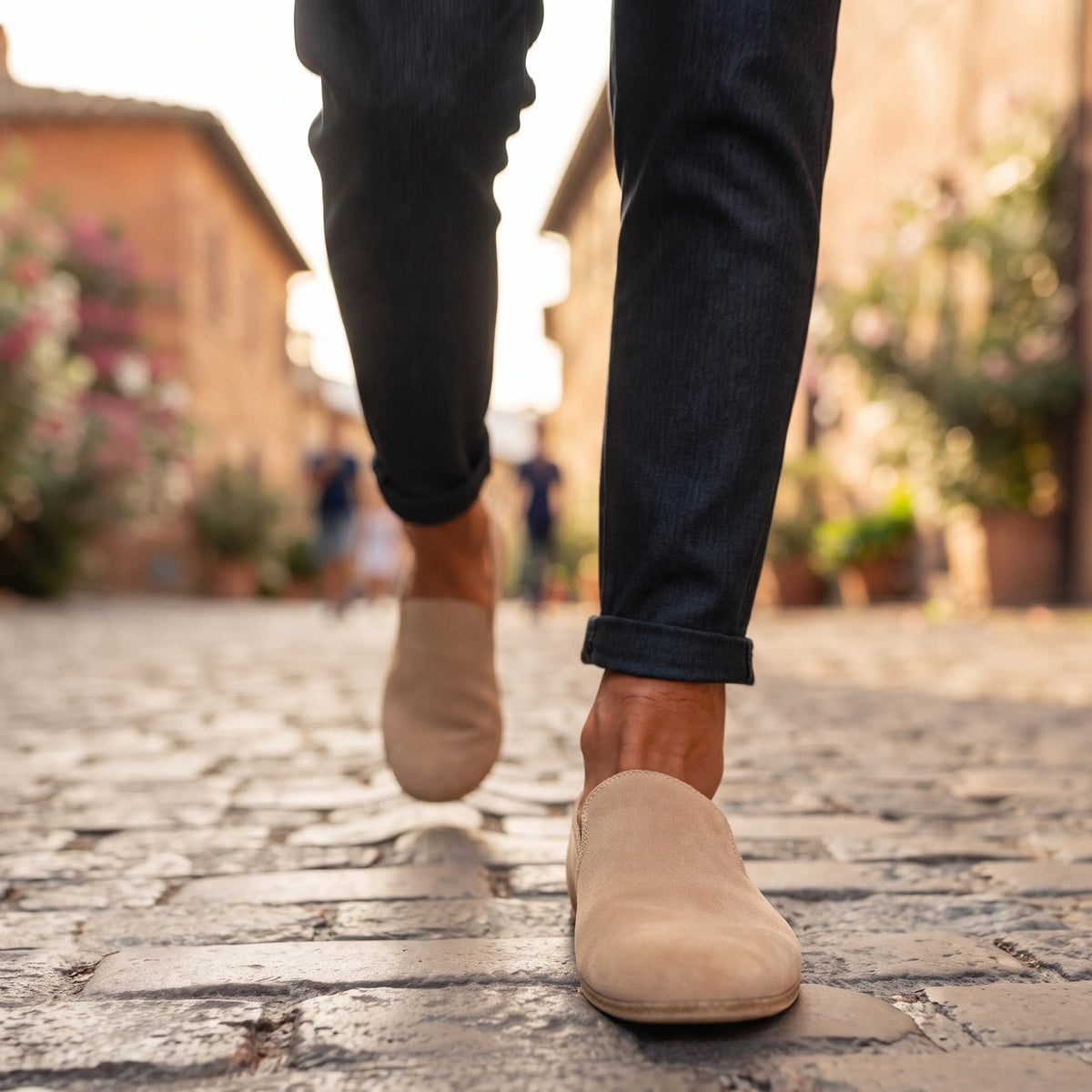 Nubuck Barefoot Slip-On Shoes – Classic Sole — Leather Sole – Cream