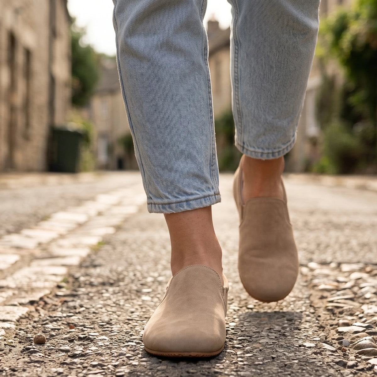 Nubuck Barefoot Slip-On Shoes – Rubber Sole – Cream