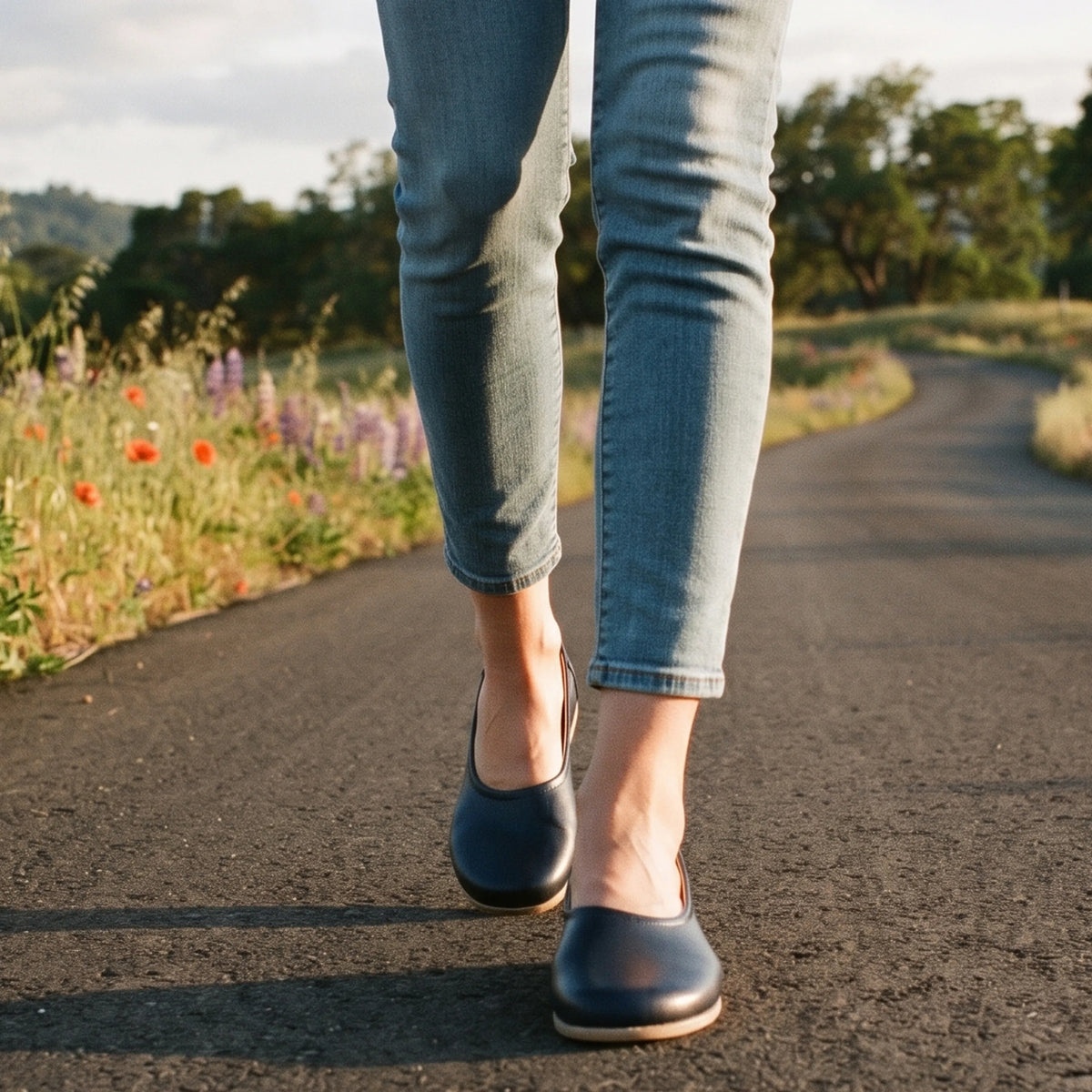 Smooth Barefoot Ballet Shoes – Classic Sole — Leather Sole – Navy Blue