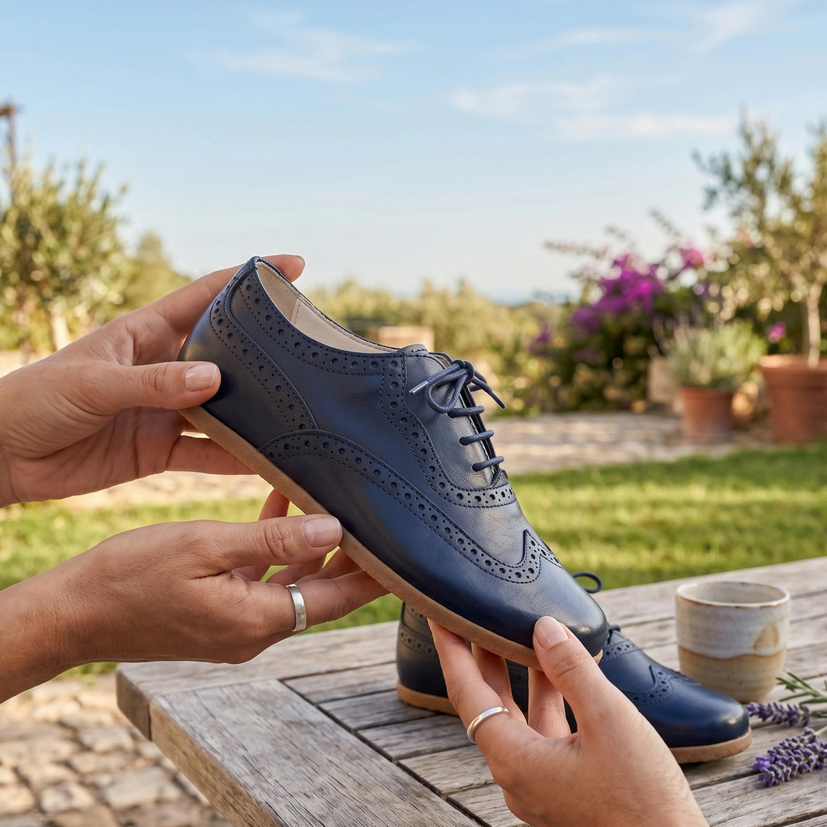 Smooth Barefoot Moccasin Shoes – Classic Sole — Leather Sole – Navy Blue