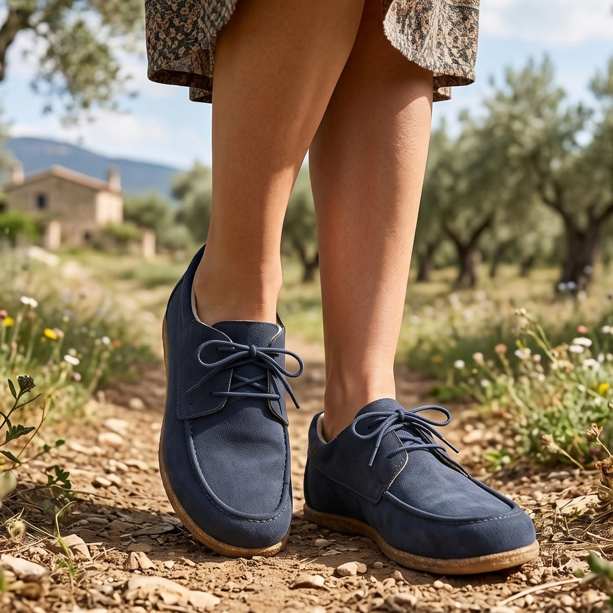 Crazy Barefoot Laces Penny Loafer Shoes – Classic Sole — Leather Sole – Navy Blue