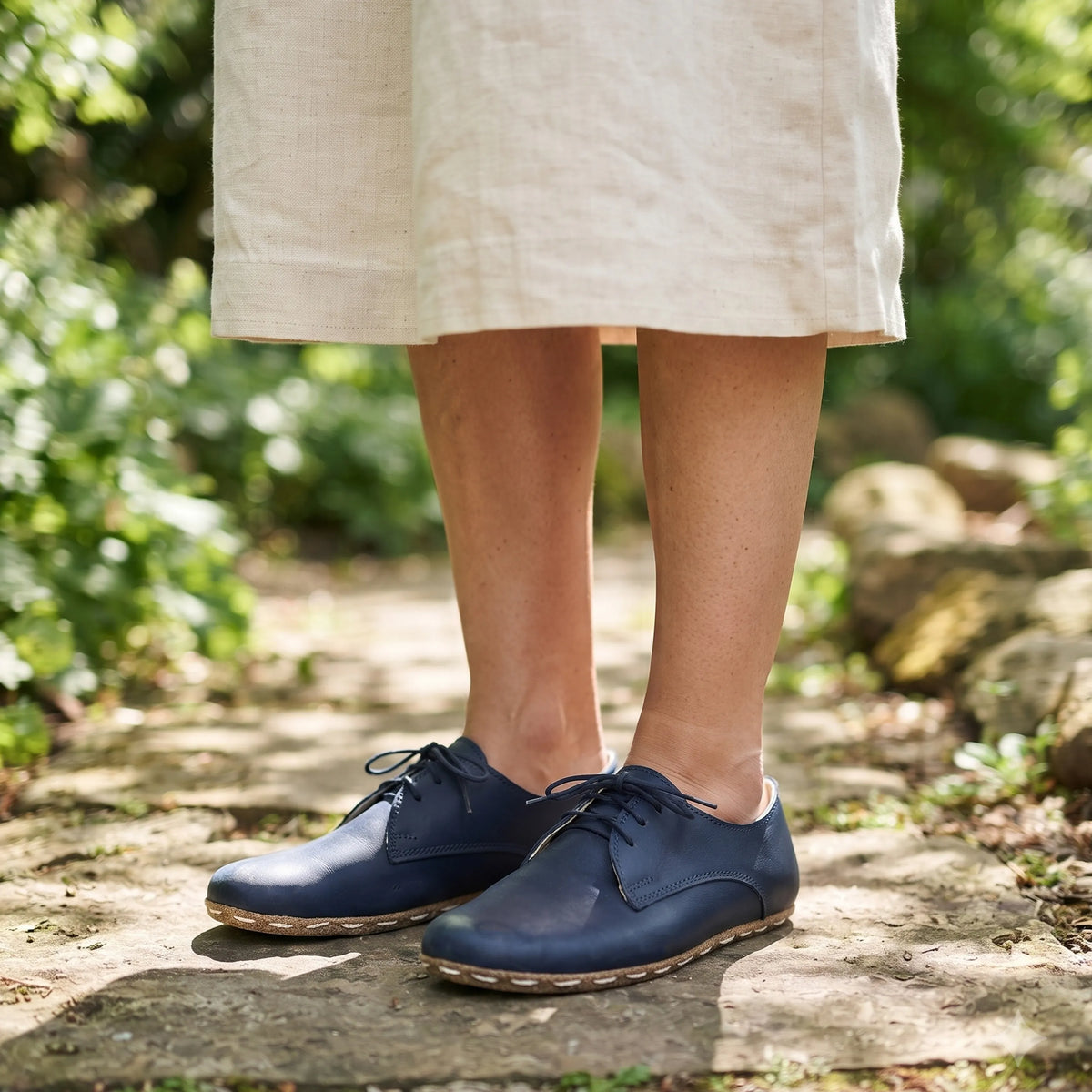 Smooth Barefoot Oxford Shoes — Leather Sole – Navy Blue