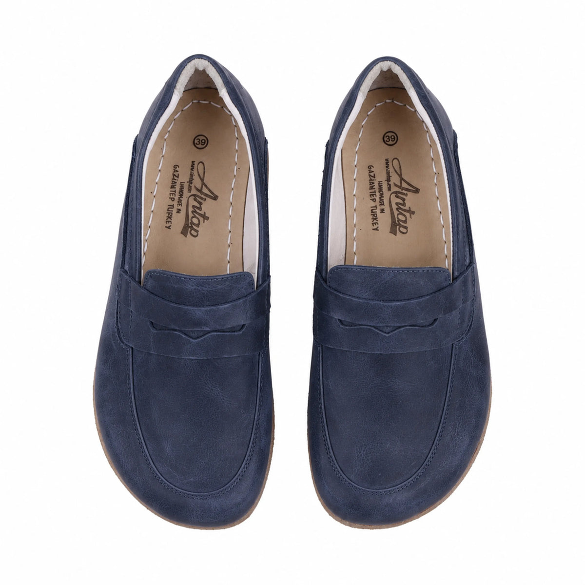 Crazy Barefoot Penny Loafer Shoes – Classic Sole — Leather Sole – Navy Blue