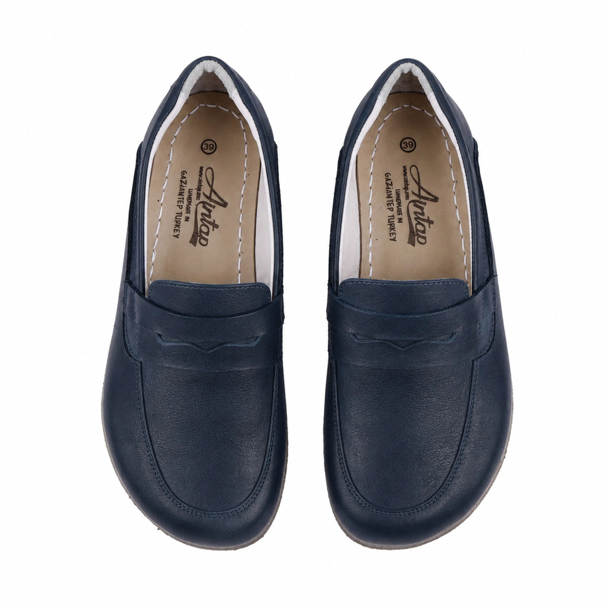 Smooth Barefoot Penny Loafer Shoes – Classic Sole — Leather Sole – Navy Blue