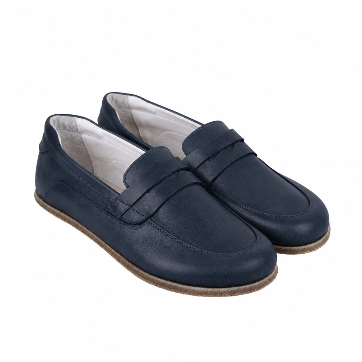 Smooth Barefoot Penny Loafer Shoes – Classic Sole — Leather Sole – Navy Blue