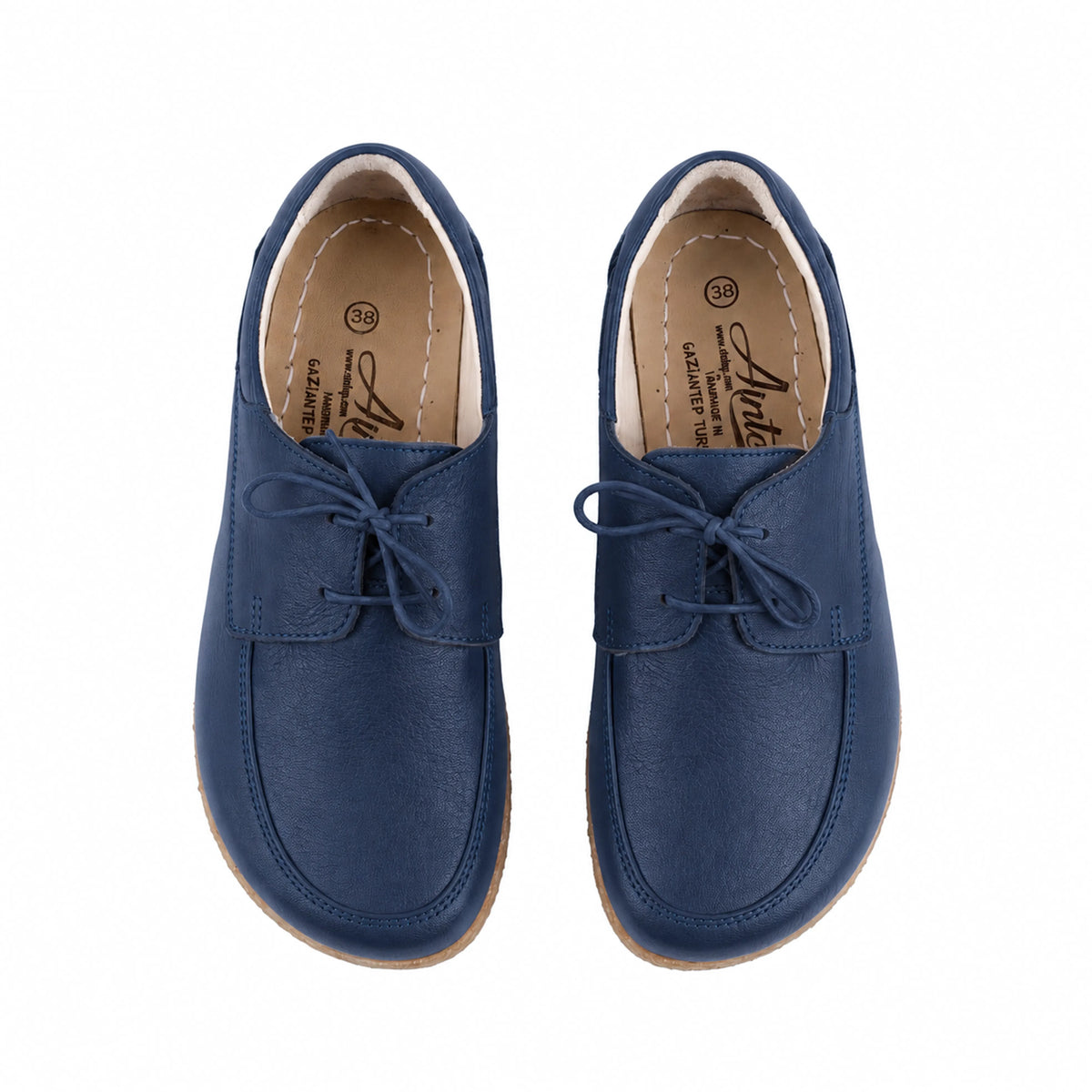 Smooth Barefoot Laces Penny Loafer Shoes – Classic Sole — Leather Sole – Navy Blue