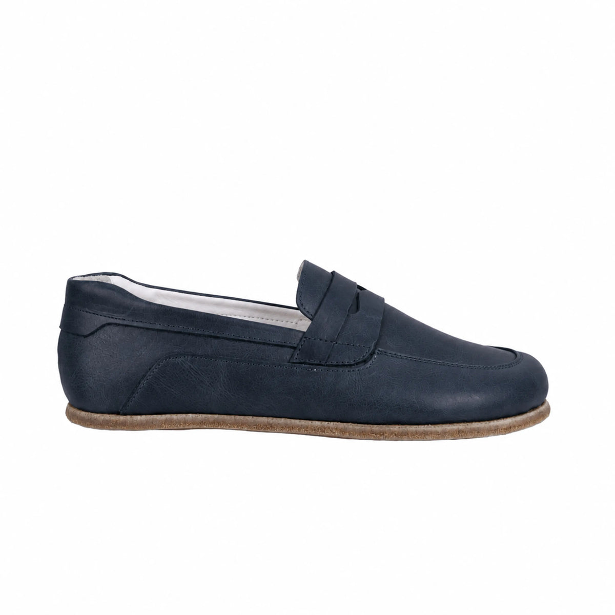 Smooth Barefoot Penny Loafer Shoes – Classic Sole — Leather Sole – Navy Blue