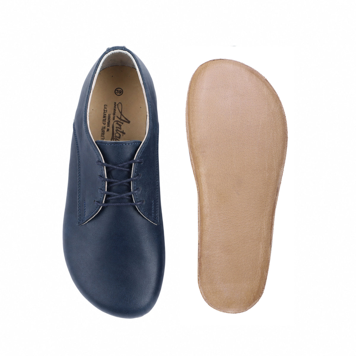 Smooth Barefoot Oxford Shoes – Classic Sole — Leather Sole – Navy Blue