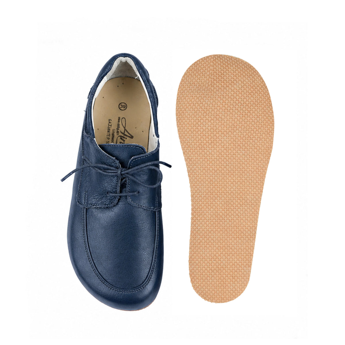 Smooth Barefoot Laces Penny Loafer Shoes – Rubber Sole – Navy Blue