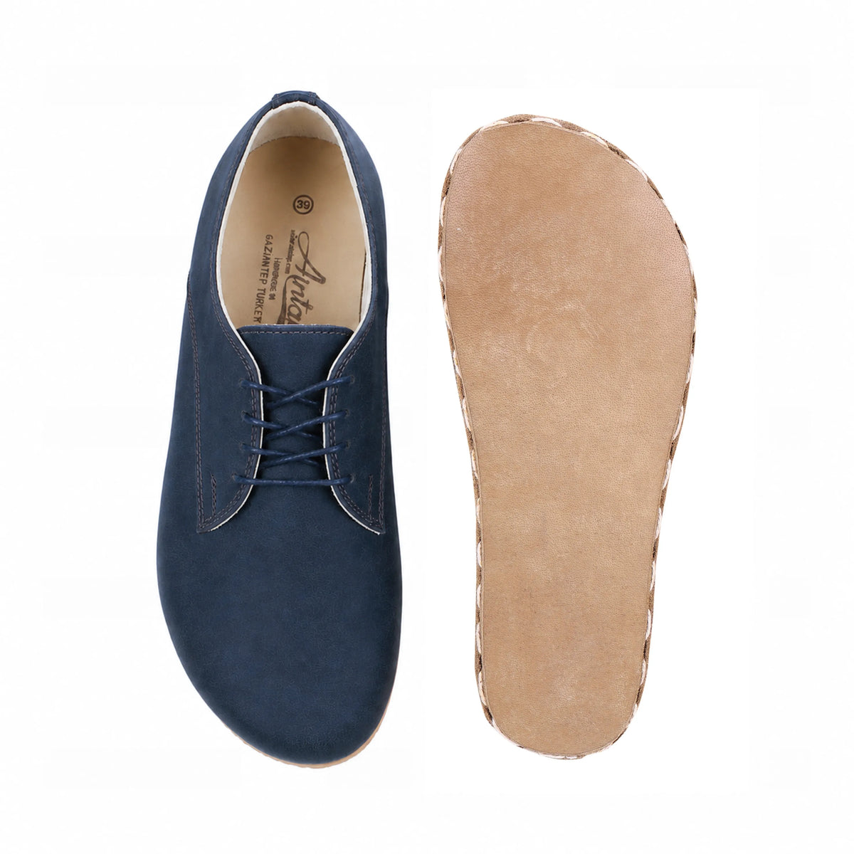 Smooth Barefoot Oxford Shoes — Leather Sole – Navy Blue