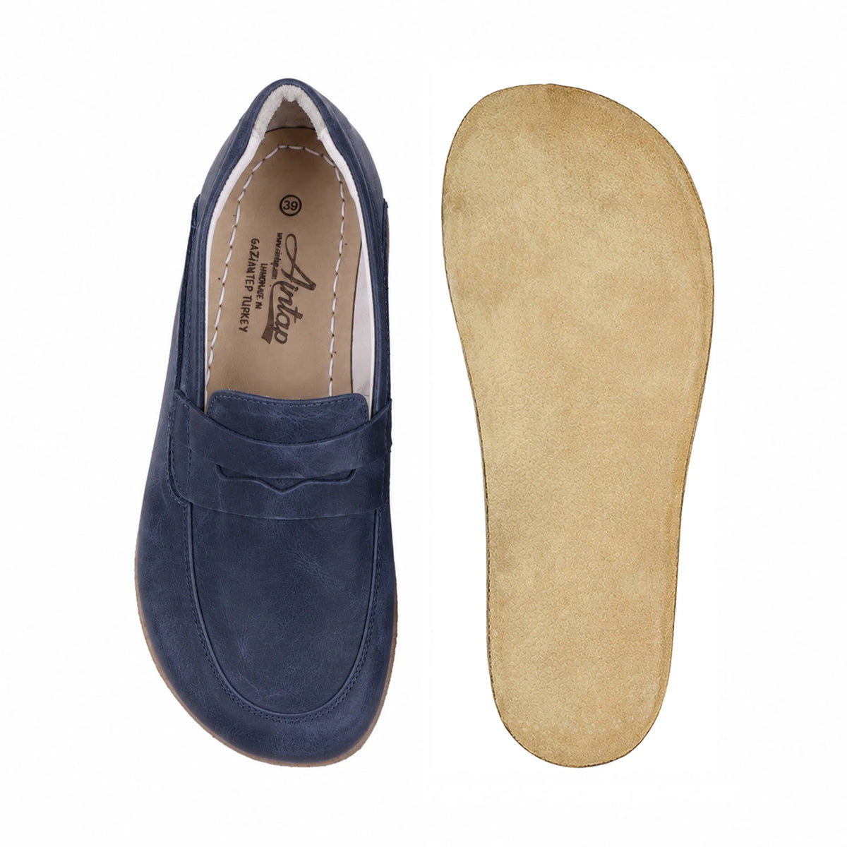 Crazy Barefoot Penny Loafer Shoes – Classic Sole — Leather Sole – Navy Blue