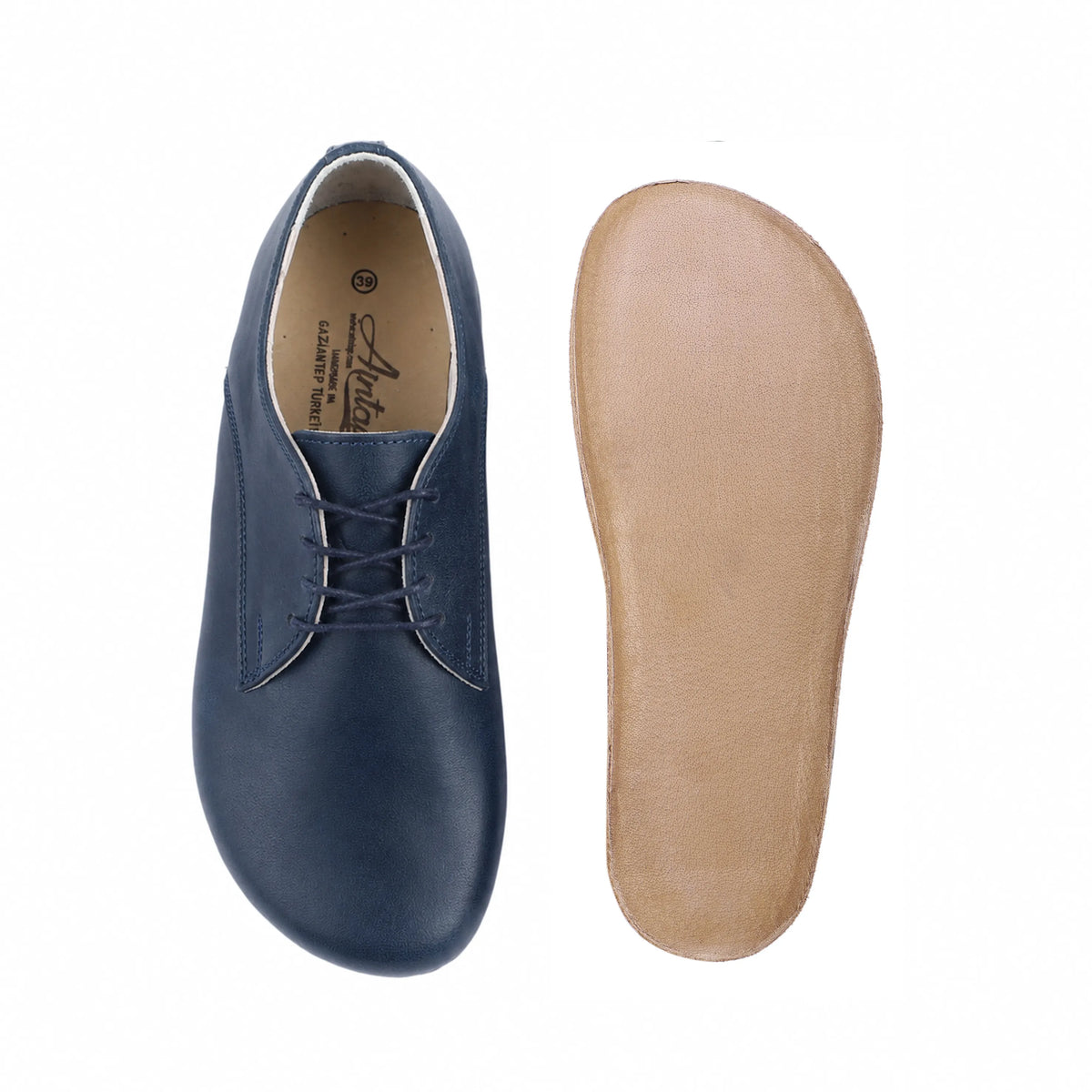 Smooth Barefoot Oxford Shoes – Classic Sole — Leather Sole – Navy Blue