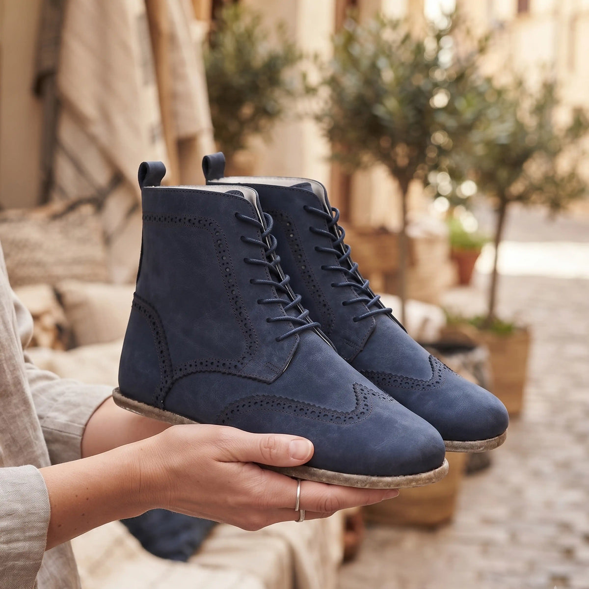 Crazy Barefoot Moccasin Boots Shoes – Classic Sole — Leather Sole – Navy Blue