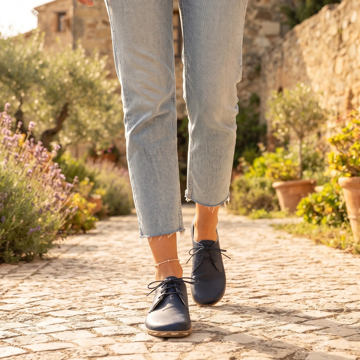 Smooth Barefoot Oxford Shoes — Leather Sole – Navy Blue