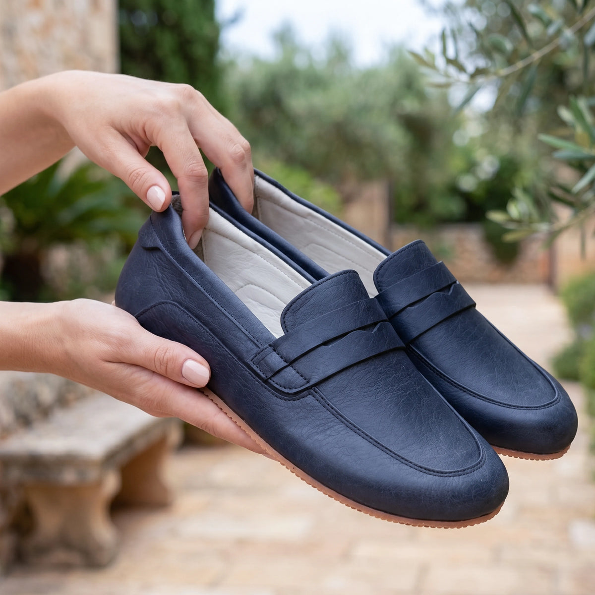 Smooth Barefoot Penny Loafer Shoes – Rubber Sole – Navy Blue