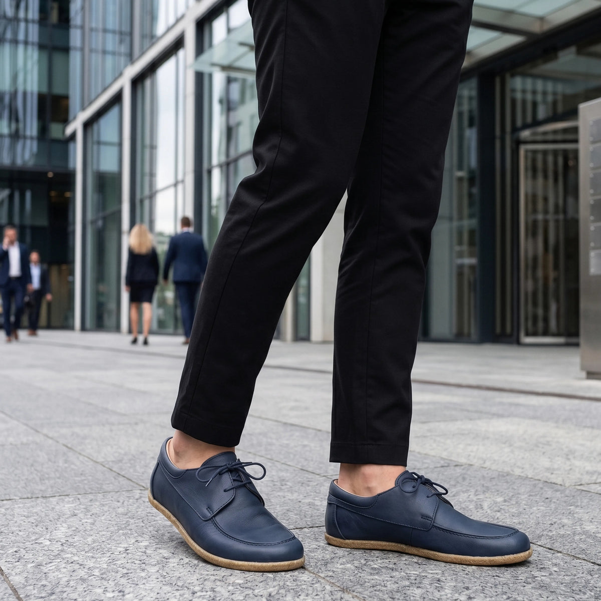 Smooth Barefoot Laces Penny Loafer Shoes – Classic Sole — Leather Sole – Navy Blue