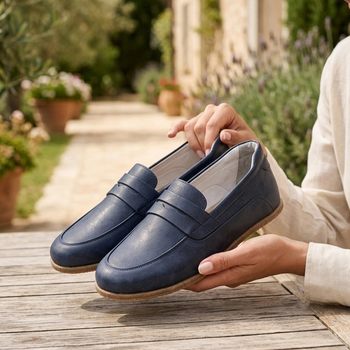 Crazy Barefoot Penny Loafer Shoes – Classic Sole — Leather Sole – Navy Blue