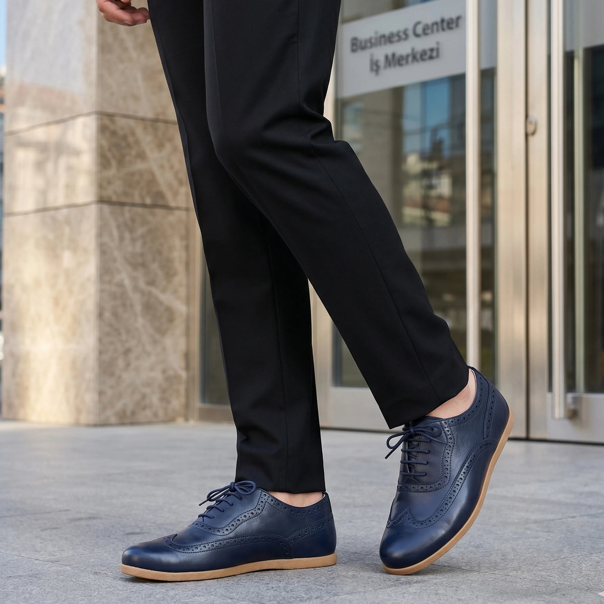 Smooth Barefoot Moccasin Shoes – Classic Sole — Leather Sole – Navy Blue