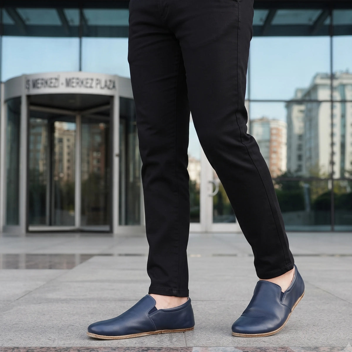Smooth Barefoot Slip-On Shoes – Classic Sole — Leather Sole – Navy Blue