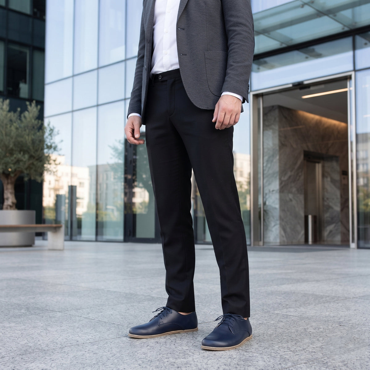 Smooth Barefoot Oxford Shoes – Classic Sole — Leather Sole – Navy Blue