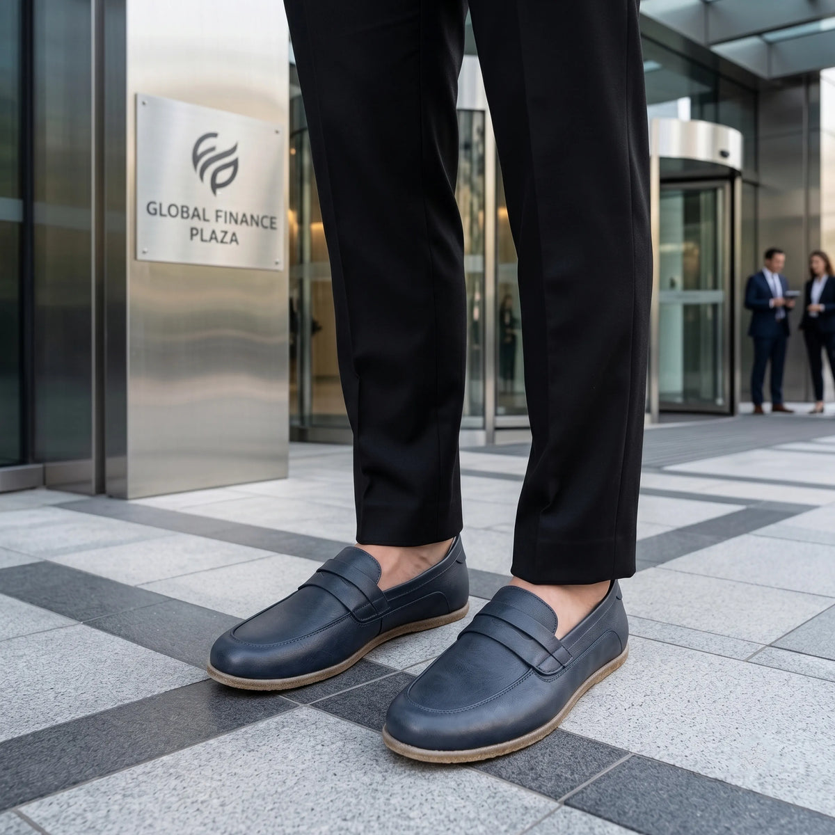 Smooth Barefoot Penny Loafer Shoes – Classic Sole — Leather Sole – Navy Blue