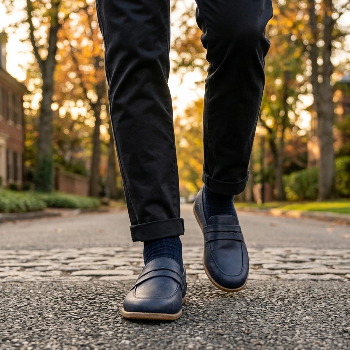 Crazy Barefoot Penny Loafer Shoes – Classic Sole — Leather Sole – Navy Blue