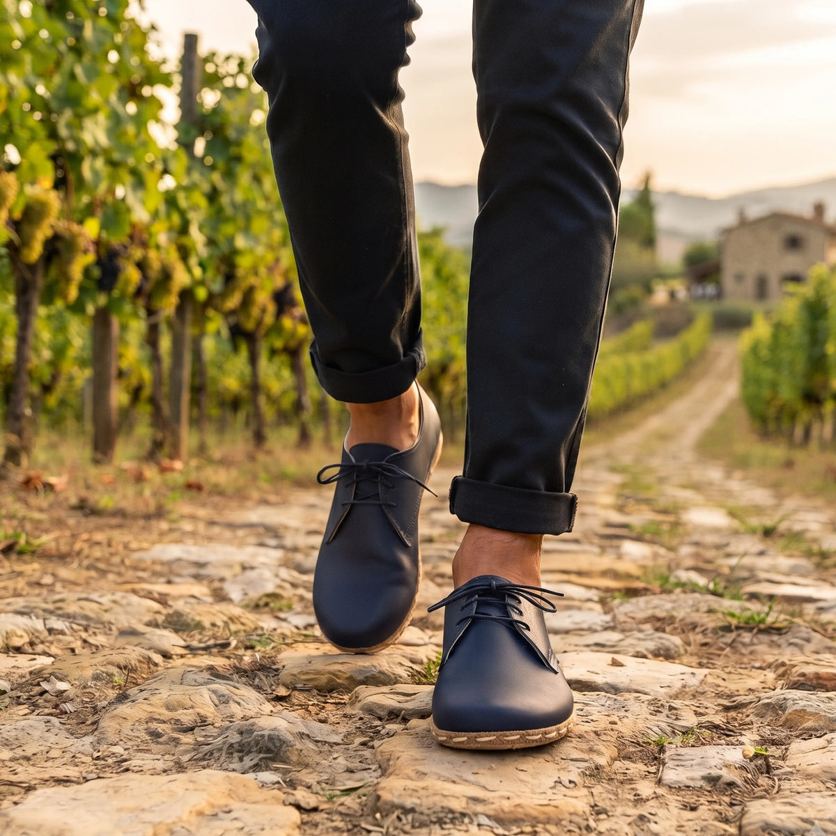 Smooth Barefoot Oxford Shoes — Leather Sole – Navy Blue