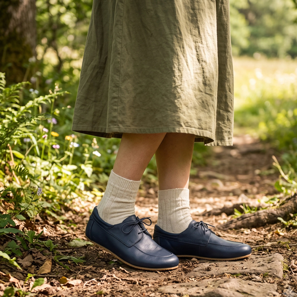 Smooth Barefoot Laces Penny Loafer Shoes – Rubber Sole – Navy Blue