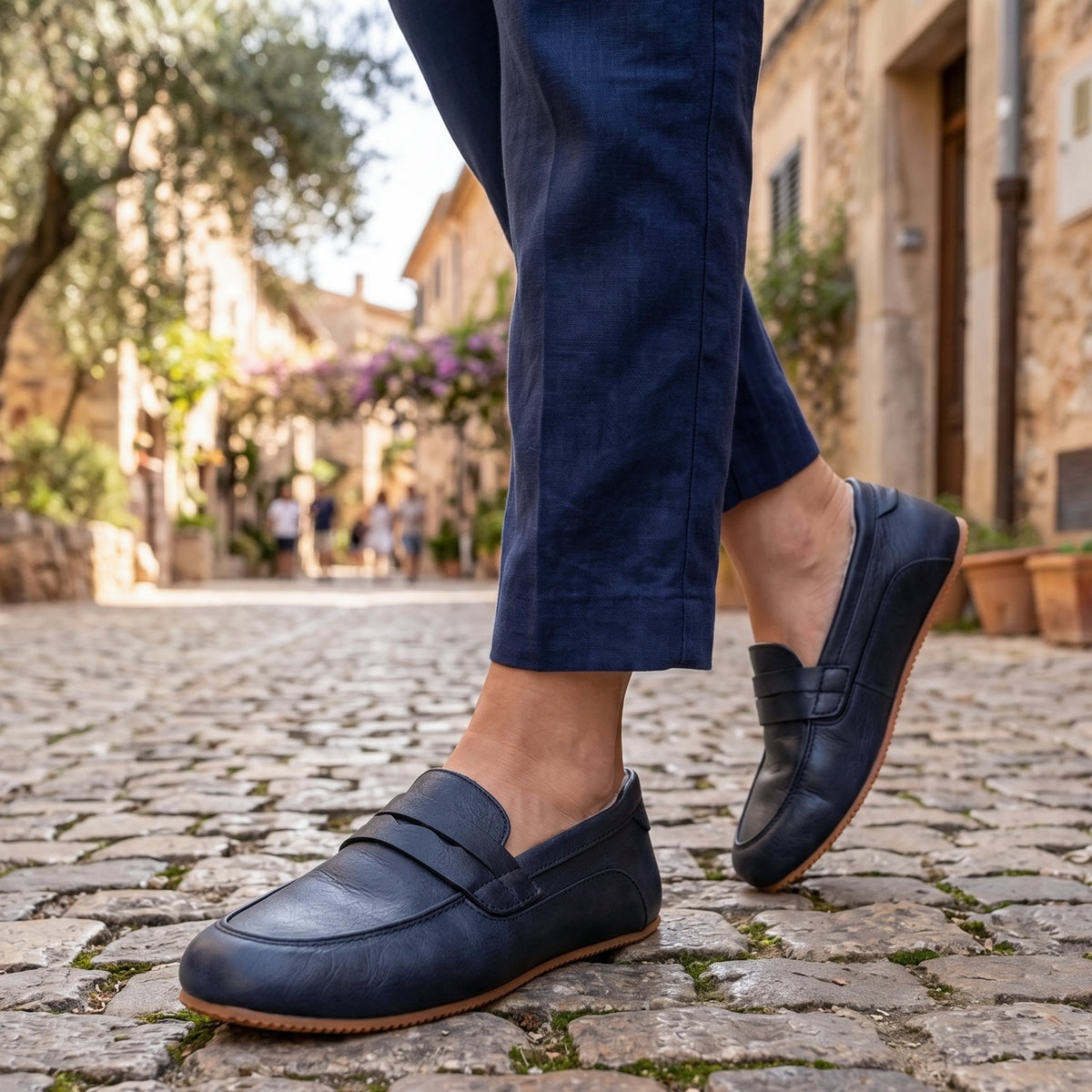 Smooth Barefoot Penny Loafer Shoes – Rubber Sole – Navy Blue