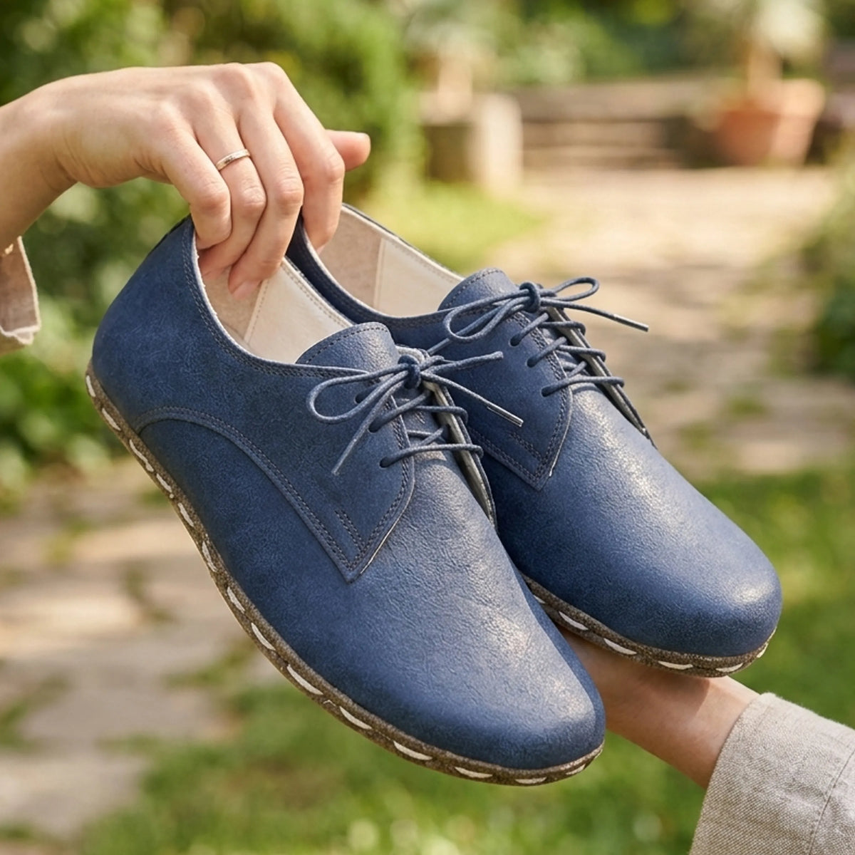 Crazy Barefoot Oxford Shoes — Leather Sole – Navy Blue