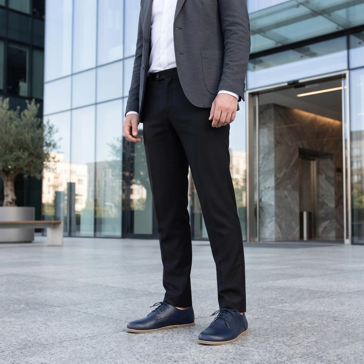 Smooth Barefoot Oxford Shoes – Classic Sole — Leather Sole – Navy Blue