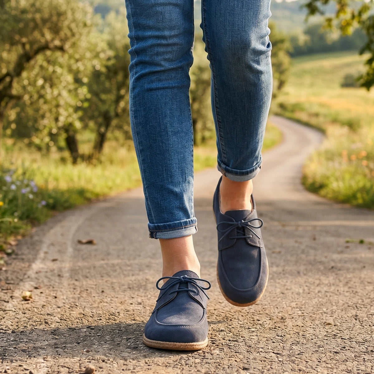 Crazy Barefoot Laces Penny Loafer Shoes – Classic Sole — Leather Sole – Navy Blue