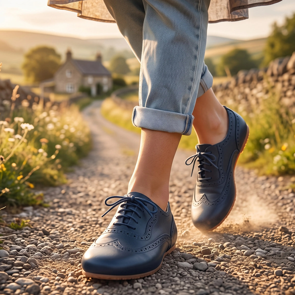Smooth Barefoot Moccasin Shoes – Rubber Sole – Navy Blue